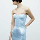 MONIQUE STRAPLESS IN SPARKLING AZURE