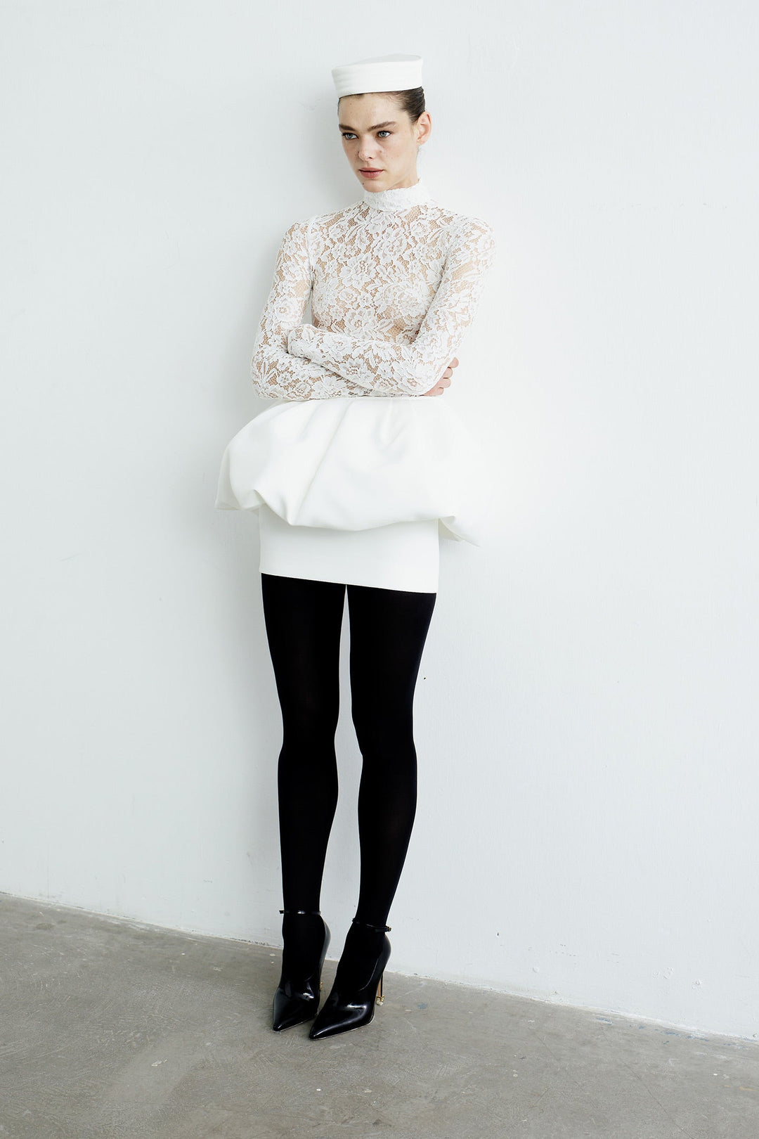 CATROUX MINI PEPLUM DRESS IN CHANTILLY LACE – ILKYAZ OZEL