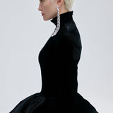 CATROUX MINI PEPLUM DRESS IN IMPÉRIAL NOIR